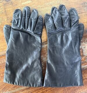 Vintage Black Genuine Leather Gloves Women’s Size 7 Lined Long Cuff Driving